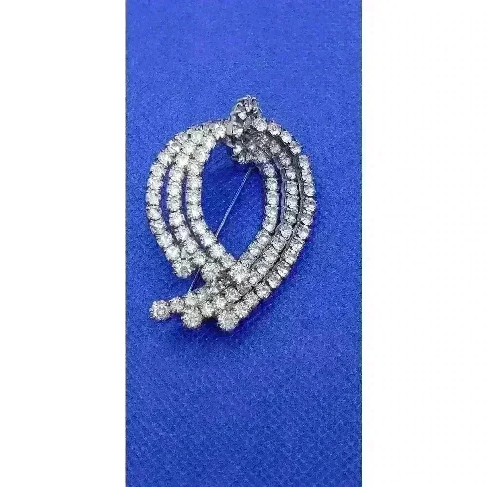 Vintage Brooch Clear Rhinestone Leaf Bow Wedding Party